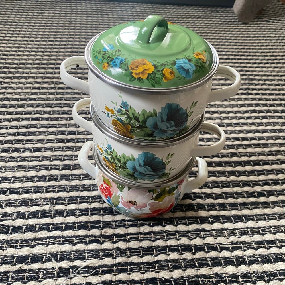 🌿The Pioneer Women Crofton Mini Dutch Ovens Breezy Blossom Rose Shadow Pots